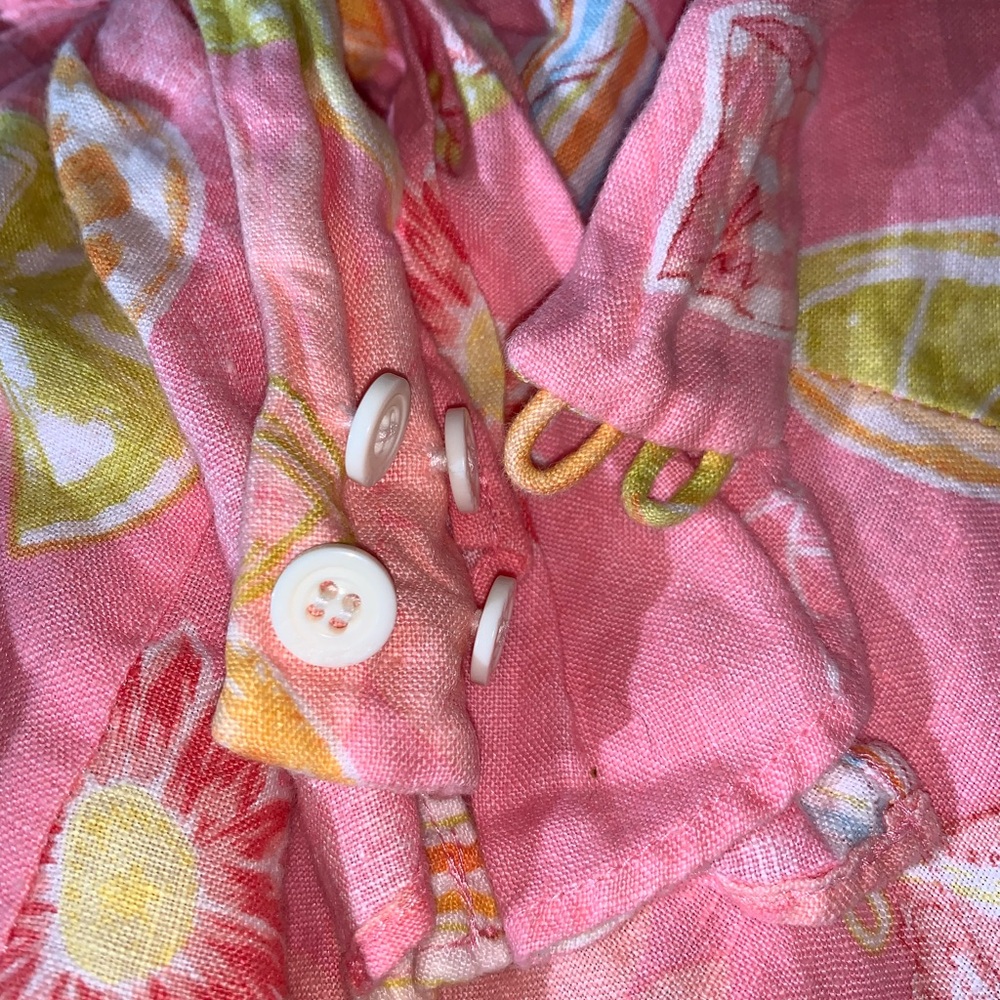 Liz Claiborne linen halter dress. Summer pink & lemon yellow print. Size 14. - Picture 4 of 7